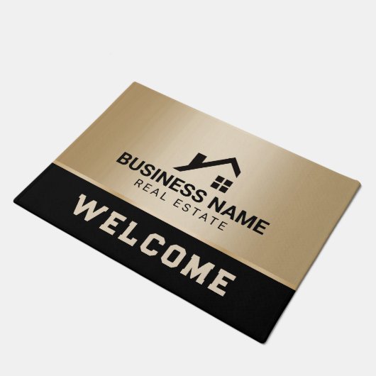 Real Estate Moderne House Logo Black & Gold Deurmat (Schuin)
