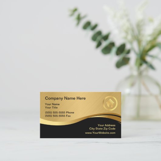 Real Estate Moderne House Logo Black & Gold Visitekaartje (Staand voorkant)