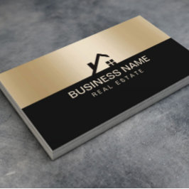 Real Estate Moderne House Logo Black & Gold Visitekaartje