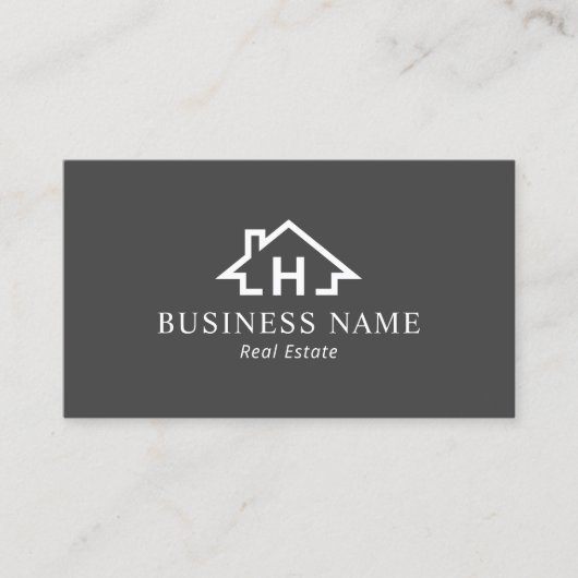 Real Estate Monogram House Logo Professional Grey Visitekaartje (Voorkant)