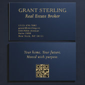 Real Estate Navy Blue Gold Metallic QR Code  Visitekaartje