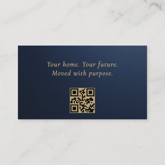 Real Estate Navy Blue Gold Metallic QR Code  Visitekaartje (Achterkant)