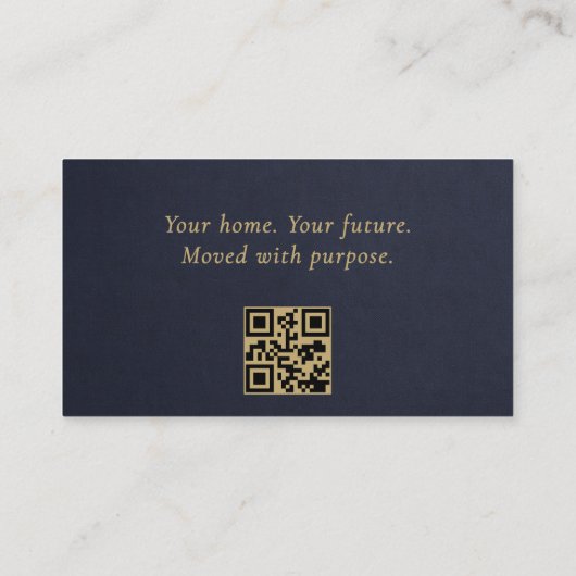 Real Estate Navy Blue Gold Slate Stone QR Code  Visitekaartje (Achterkant)
