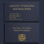 Real Estate Navy Blue Gold Slate Stone QR Code  Visitekaartje