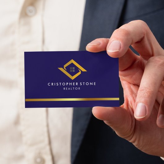 Real Estate Navy Blue House Logo Modern Realtor Visitekaartje