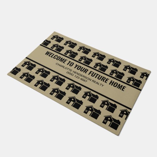 Real Estate Open House Black en Tan Welcome Deurmat (Schuin)