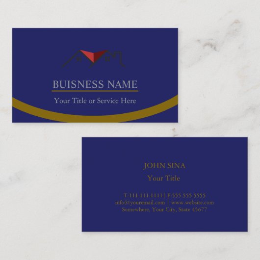 Real Estate Personalized Navy Blue  Visitekaartje (Voorkant / Achterkant)