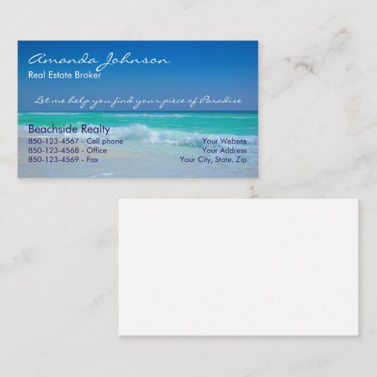 Real Estate Piece of Paradise Beach Waves Visitekaartje (Voorkant / Achterkant)