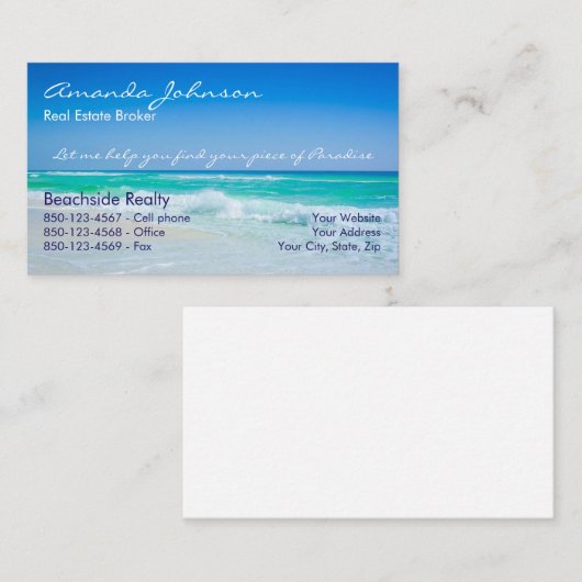 Real Estate Piece of Paradise Beach Waves Visitekaartje (Voorkant / Achterkant)