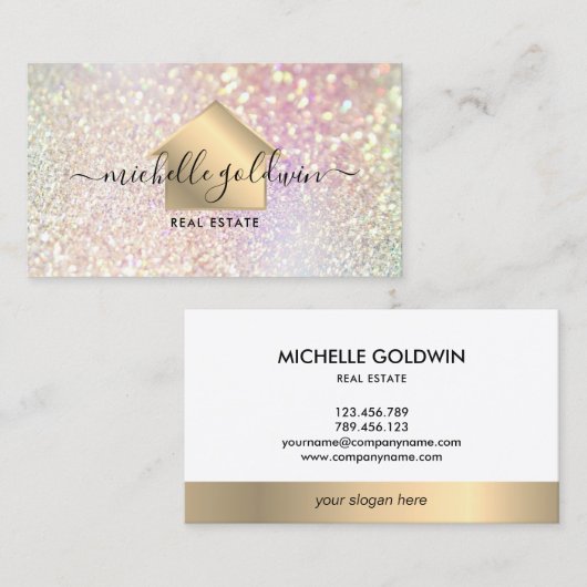 Real Estate Professional Modern Script House Busin Visitekaartje (Voorkant / Achterkant)