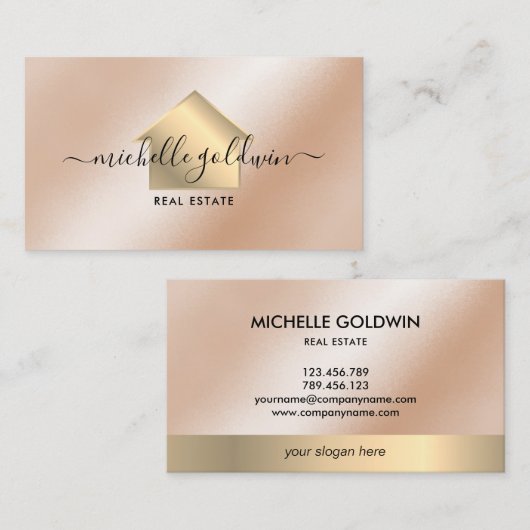 Real Estate Professional Modern Script House Busin Visitekaartje (Voorkant / Achterkant)