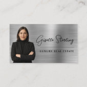 Real Estate QR Code Photo Faux Silver Metallic  Visitekaartje (Voorkant)