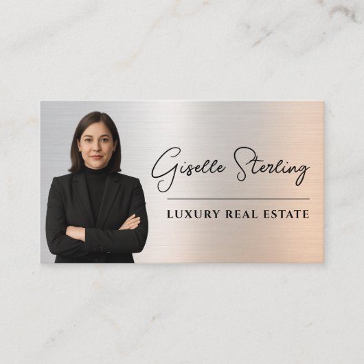 Real Estate QR Code Photo Platinum Metallic  Visitekaartje (Voorkant)