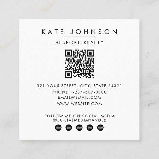 Real Estate Realtor Agent Photo QR Code Vierkante Visitekaartje (Achterkant)
