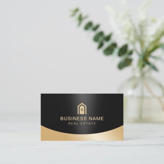 Real Estate Realtor Black & Gold Custom House Logo Visitekaartje (Staand voorkant)