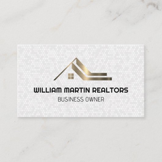 Real Estate Roof Gold Metallic | Witte geometrie Visitekaartje (Voorkant)