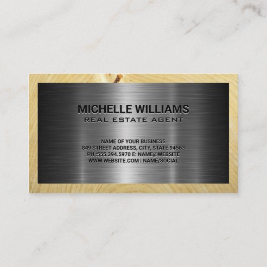 Real Estate Solutions Logo | Metallic and Wood Visitekaartje (Achterkant)