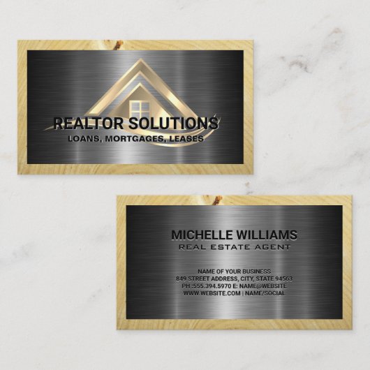 Real Estate Solutions Logo | Metallic and Wood Visitekaartje (Voorkant / Achterkant)