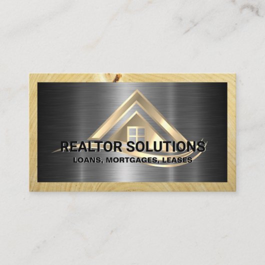 Real Estate Solutions Logo | Metallic and Wood Visitekaartje (Voorkant)