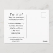 Real Estate Verkoopt een Home Marketing Mailer Briefkaart (Achterkant)