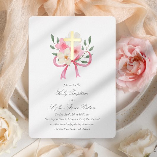 Real Foil Cross Baptism Invitation Folie Uitnodiging