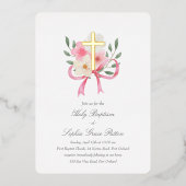 Real Foil Cross Baptism Invitation Folie Uitnodiging (Voorkant)