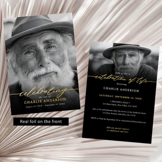 Real Foil Elegant Celebration of Life 2-Photo Folie Uitnodiging