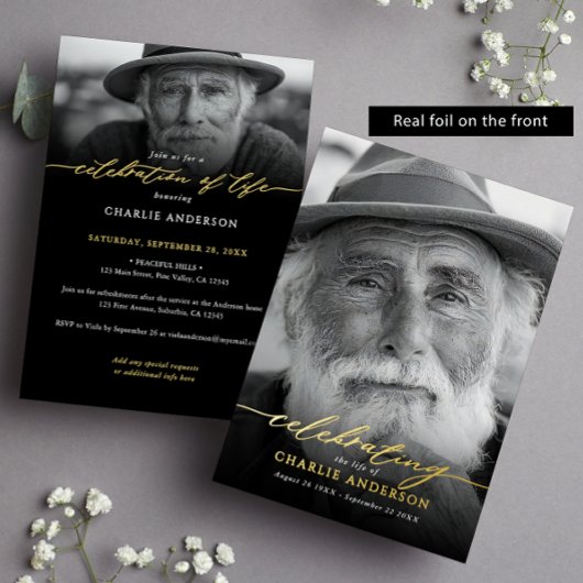 Real Foil Elegant Celebration of Life 2-Photo Folie Uitnodiging
