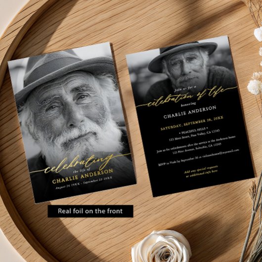 Real Foil Elegant Celebration of Life 2-Photo Folie Uitnodiging