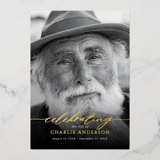 Real Foil Elegant Celebration of Life 2-Photo Folie Uitnodiging (Voorkant)