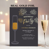 Real Foil Fireworks & Champagne Birthday Party Folie Uitnodiging