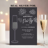 Real Foil Fireworks & Champagne Birthday Party Folie Uitnodiging