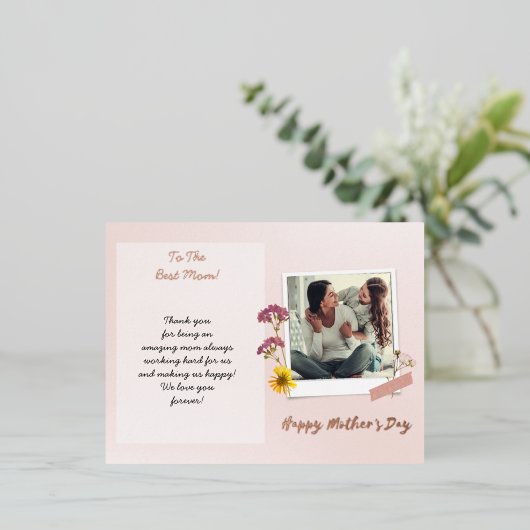 Real foil Moederdag Photo Brushed Script Folie Feestdagen Briefkaart (Staand Voorkant)