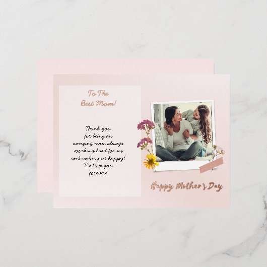 Real foil Moederdag Photo Brushed Script Folie Feestdagen Briefkaart (Voorkant / Achterkant)