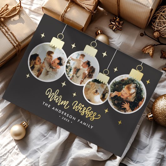 *REAL FOIL* Warm Wishes 4 Ornament Photos Folie Feestdagenkaart