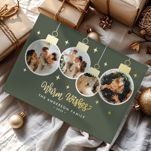 *REAL FOIL* Warm Wishes 4 Ornament Photos Folie Feestdagenkaart