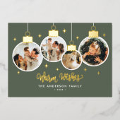 *REAL FOIL* Warm Wishes 4 Ornament Photos Folie Feestdagenkaart (Voorkant)