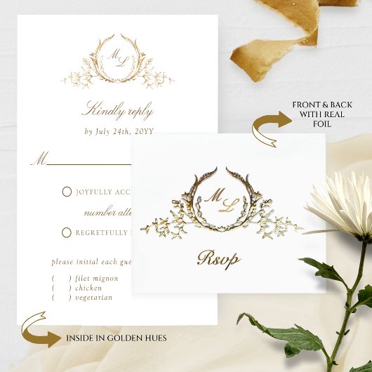 Real Folie Calligrafie Monogram met / zonder RSVP Folie Kaarten