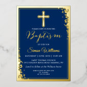 Real Folie Gold Glitter Navy Blue Boy Baptisme Folie Uitnodiging (Voorkant)