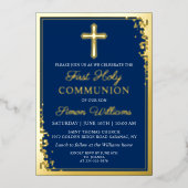 Real Folie Gold Glitter Navy Blue First Community Folie Uitnodiging (Voorkant)