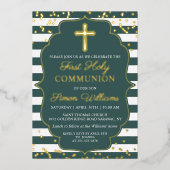 Real Folie Gold Green Stripes First Community Folie Uitnodiging (Voorkant)