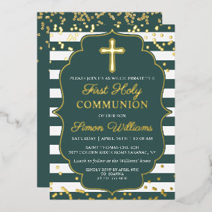 Real Folie Gold Green Stripes First Community Uitnodiging