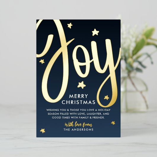 *REAL FOLIE* Gold Joy Christmas Foto Folie Feestdagenkaart (Staand Voorkant)