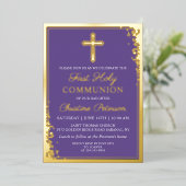 Real Folie Gold Lavender Paars First Community Folie Uitnodiging (Staand Voorkant)