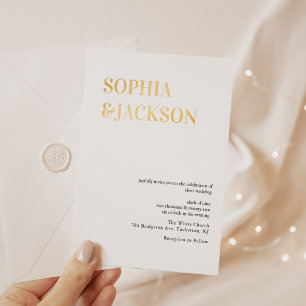 Real Folie Gold Modern Minimal Calligraphy Wedding Uitnodiging