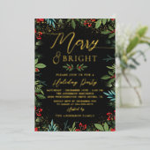 Real Folie Merry & Bright Fotokerstfeest Folie Uitnodiging (Staand Voorkant)