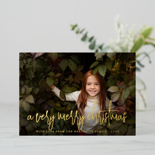 Real Folie Script & Stars kerstfeestdag foto Folie Feestdagenkaart (Staand Voorkant)