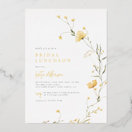 Real Folie Wildflower Boho Foto Vrijgezellenfeest Folie Uitnodiging (Voorkant)