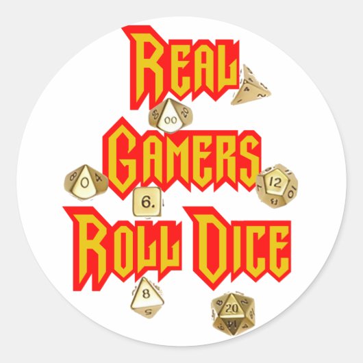 Real Gamers Roll Dice Ronde Sticker (Voorkant)