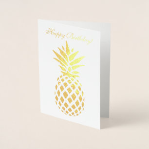 Real Gold Ananas HAPPY VERJAARDAG Typografie Folie Kaarten
